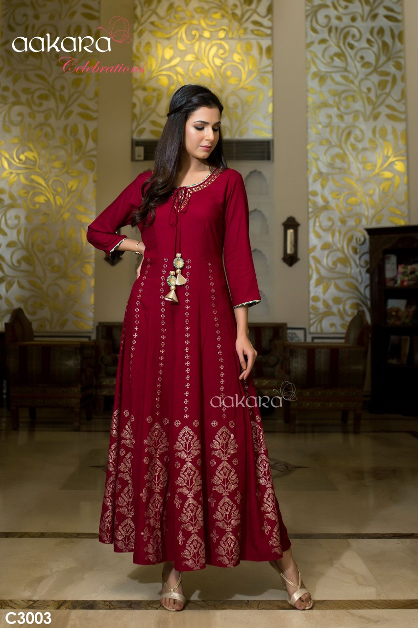 Aakara Celebration Vol-3 By Aakara 3001 To 3006 Series Beautiful Colorful Stylish Fancy Party Wear & Ethnic Wear & Ready To Wear Mill Dyed Rayon Gowns At Wholesale Price