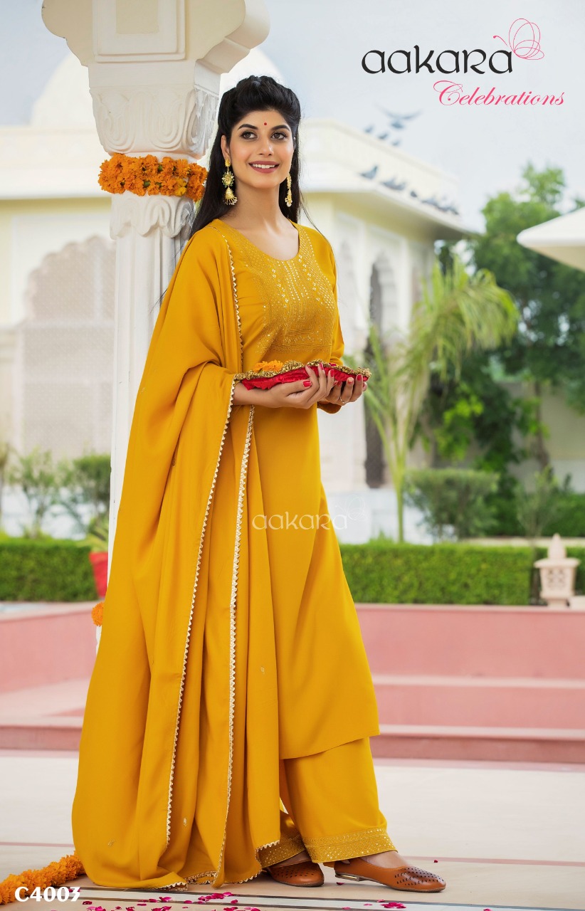 Aakara Celebration Vol-4 By Aakara 4001 To 4006 Series Beautiful Stylish Fancy Colorful Casual Wear & Ethnic Wear & Ready To Wear Heavy Rayon Sequence Embroidery Kurtis At Wholesale Price