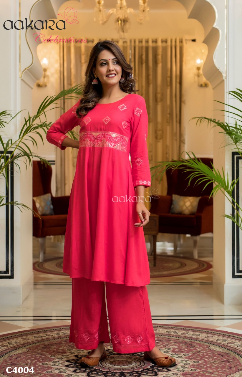 Aakara Celebration Vol-4 By Aakara 4001 To 4006 Series Beautiful Stylish Fancy Colorful Casual Wear & Ethnic Wear & Ready To Wear Heavy Rayon Sequence Embroidery Kurtis At Wholesale Price