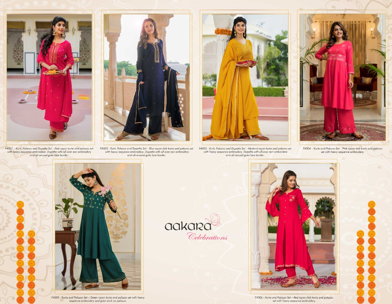 Aakara Celebration Vol-4 By Aakara 4001 To 4006 Series Beautiful Stylish Fancy Colorful Casual Wear & Ethnic Wear & Ready To Wear Heavy Rayon Sequence Embroidery Kurtis At Wholesale Price