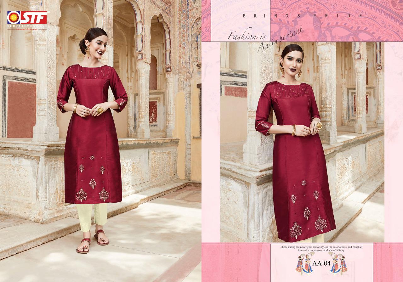 Aakruti By Surya Techno Fab 01 To 06 Series Beautiful Colorful Stylish Fancy Casual Wear & Ethnic Wear & Ready To Wear Akruti Silk With Aster Printed Kurtis At Wholesale Price