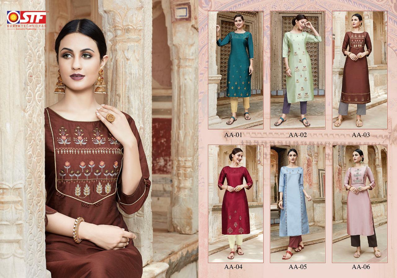 Aakruti By Surya Techno Fab 01 To 06 Series Beautiful Colorful Stylish Fancy Casual Wear & Ethnic Wear & Ready To Wear Akruti Silk With Aster Printed Kurtis At Wholesale Price