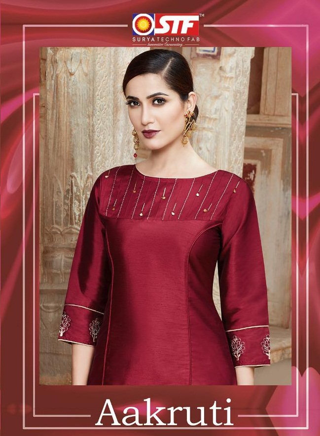 Aakruti By Surya Techno Fab 01 To 06 Series Beautiful Colorful Stylish Fancy Casual Wear & Ethnic Wear & Ready To Wear Akruti Silk With Aster Printed Kurtis At Wholesale Price