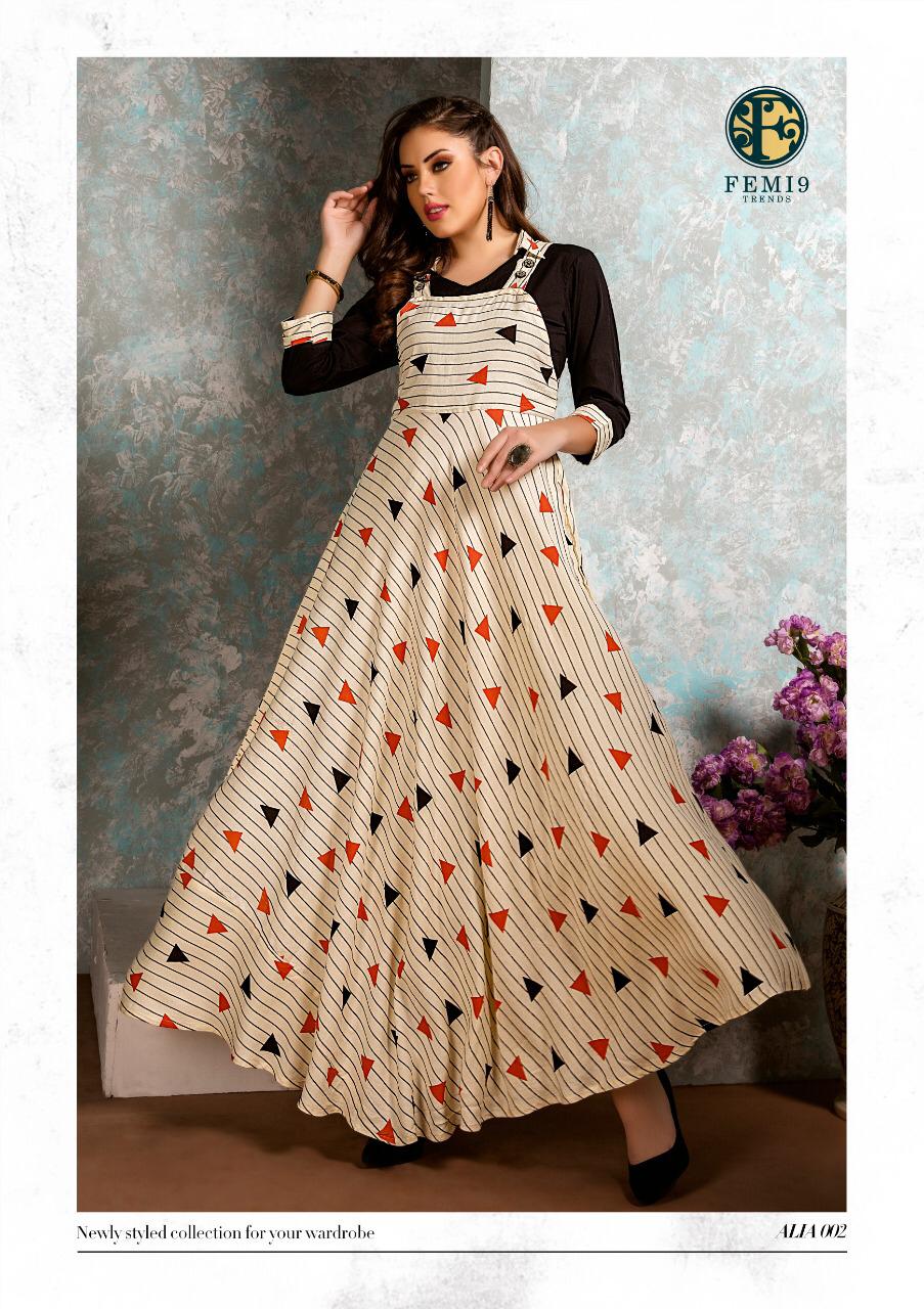 Aalia By Femi9 Trends 001 To 010 Series Beautiful Colorful Stylish Fancy Casual Wear & Ethnic Wear & Ready To Wear Heavy Rayon Printed & Embroidered Kurtis At Wholesale Price