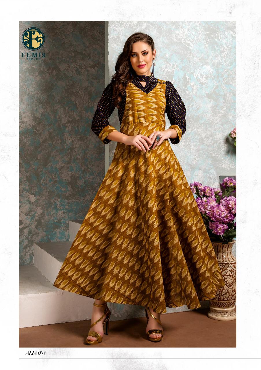 Aalia By Femi9 Trends 001 To 010 Series Beautiful Colorful Stylish Fancy Casual Wear & Ethnic Wear & Ready To Wear Heavy Rayon Printed & Embroidered Kurtis At Wholesale Price