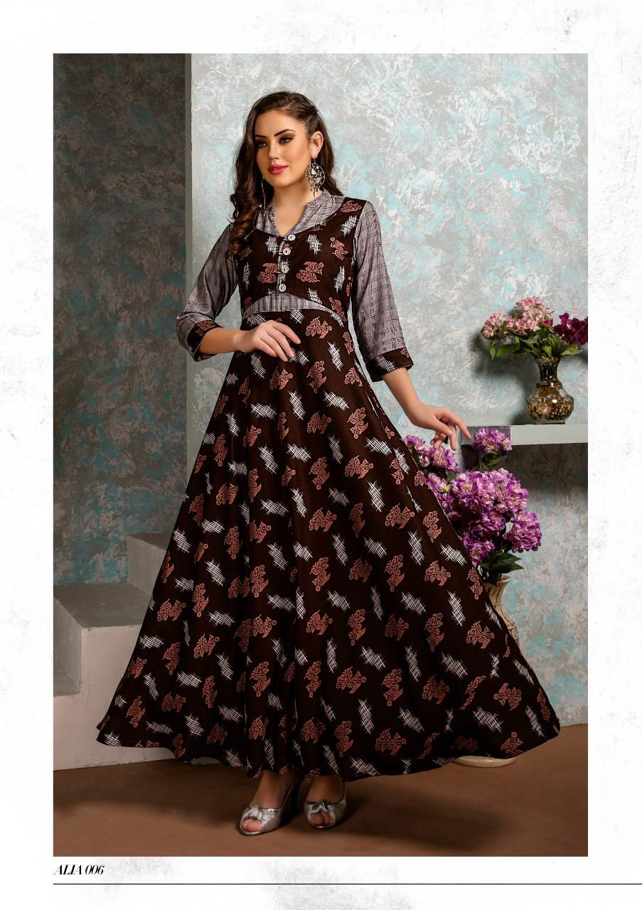 Aalia By Femi9 Trends 001 To 010 Series Beautiful Colorful Stylish Fancy Casual Wear & Ethnic Wear & Ready To Wear Heavy Rayon Printed & Embroidered Kurtis At Wholesale Price