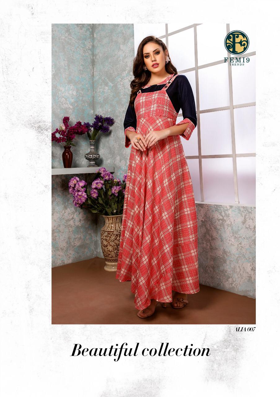 Aalia By Femi9 Trends 001 To 010 Series Beautiful Colorful Stylish Fancy Casual Wear & Ethnic Wear & Ready To Wear Heavy Rayon Printed & Embroidered Kurtis At Wholesale Price