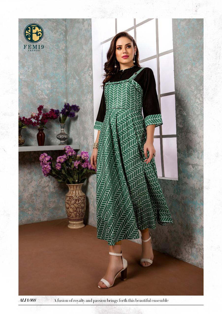 Aalia By Femi9 Trends 001 To 010 Series Beautiful Colorful Stylish Fancy Casual Wear & Ethnic Wear & Ready To Wear Heavy Rayon Printed & Embroidered Kurtis At Wholesale Price