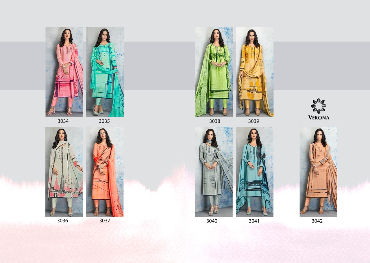 Aamna By Verona 3034 To 3042 Series Designer Collection Suits Beautiful Stylish Fancy Colorful Party Wear & Occasional Wear Pure Cotton Lawn Digital Print With Work Dresses At Wholesale Price