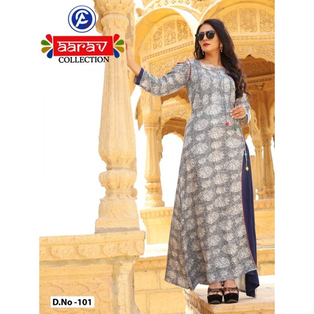 Aarav Vol-1 By Aarav Collection 101 To 108 Series Beautiful Stylish Fancy Colorful Casual Wear & Ethnic Wear Heavy Rayon Cotton Printed Kurtis At Wholesale Price