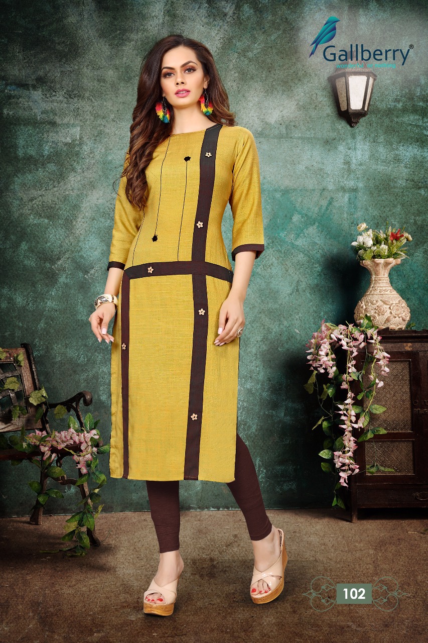 Aarna By Gallberry 101 To 107 Series Beautiful Colorful Stylish Fancy Casual Wear & Ethnic Wear & Ready To Wear Rayon Two Tone Handworked Kurtis At Wholesale Price