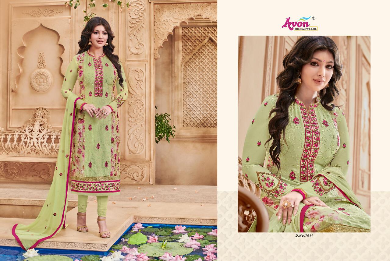 Aarohi Vol-16 By Avon Trendz 7011 To 7015 Series Beautiful Embroidered Colourful Stylish Pretty Party Wear Casual Wear Occasional Wear Georgette Printed Dresses At Wholesale Price