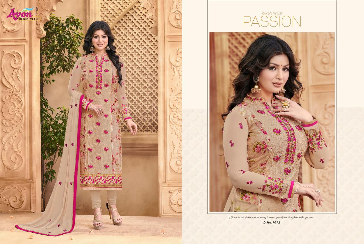Aarohi Vol-16 By Avon Trendz 7011 To 7015 Series Beautiful Embroidered Colourful Stylish Pretty Party Wear Casual Wear Occasional Wear Georgette Printed Dresses At Wholesale Price