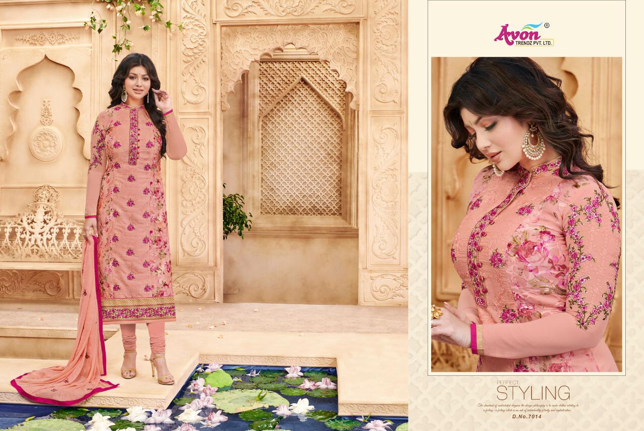Aarohi Vol-16 By Avon Trendz 7011 To 7015 Series Beautiful Embroidered Colourful Stylish Pretty Party Wear Casual Wear Occasional Wear Georgette Printed Dresses At Wholesale Price