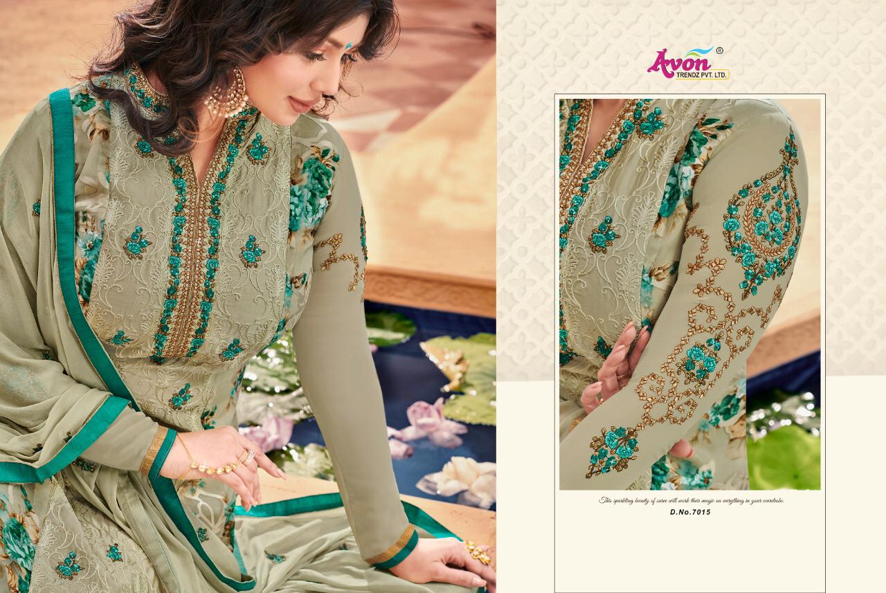 Aarohi Vol-16 By Avon Trendz 7011 To 7015 Series Beautiful Embroidered Colourful Stylish Pretty Party Wear Casual Wear Occasional Wear Georgette Printed Dresses At Wholesale Price