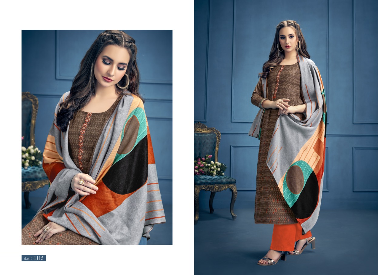 Aarohi By Kalyan Prints 1113 To 1121 Series Beautiful Winter Collection Suits Stylish Fancy Colorful Casual Wear & Ethnic Wear Pure Pashmina Printed Dresses At Wholesale Price