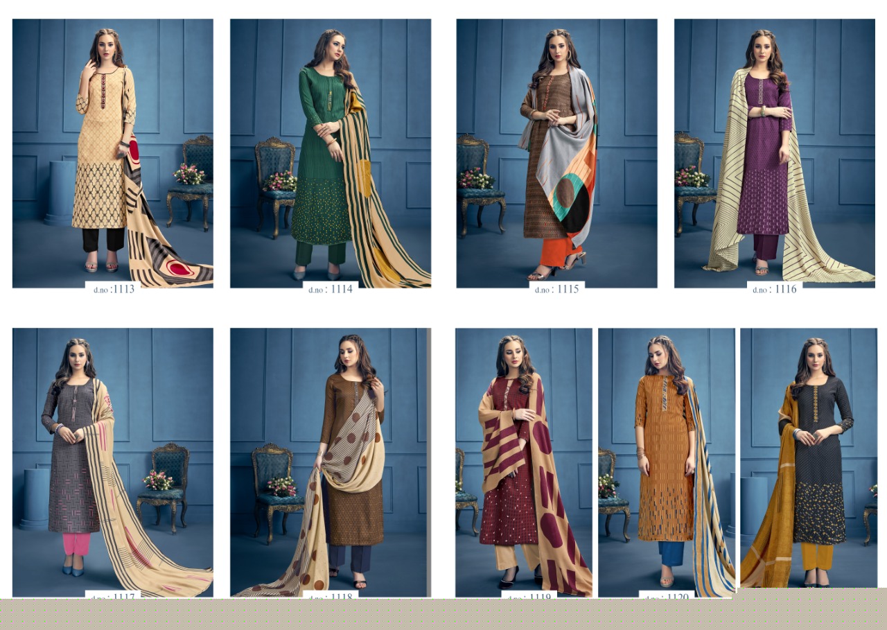Aarohi By Kalyan Prints 1113 To 1121 Series Beautiful Winter Collection Suits Stylish Fancy Colorful Casual Wear & Ethnic Wear Pure Pashmina Printed Dresses At Wholesale Price