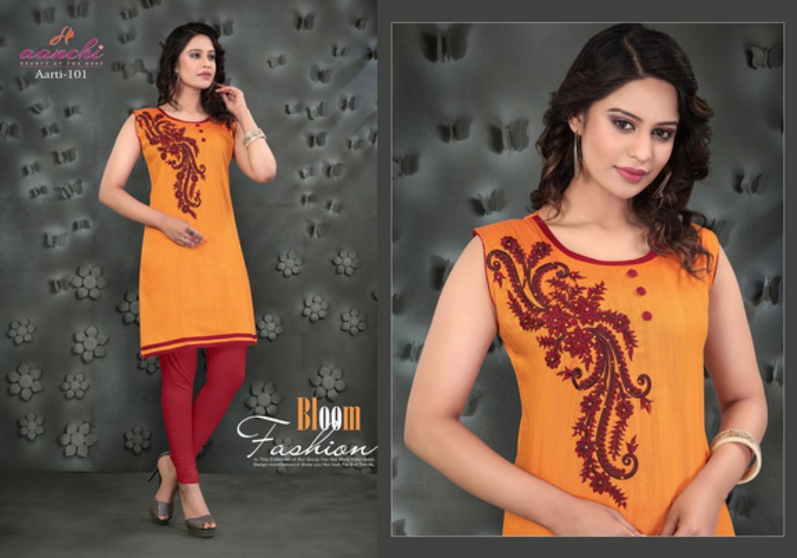 Aarti By Aanchi 101 To 108 Series Stylish Fancy Colorful Collection Casual Wear & Ethnic Wear Silk With Embroidery Printed Kurtis At Wholesale Price