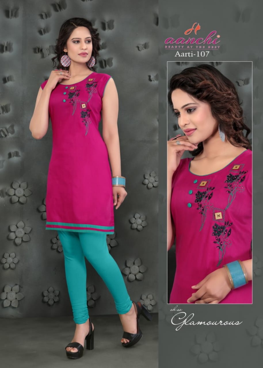 Aarti By Aanchi 101 To 108 Series Stylish Fancy Colorful Collection Casual Wear & Ethnic Wear Silk With Embroidery Printed Kurtis At Wholesale Price