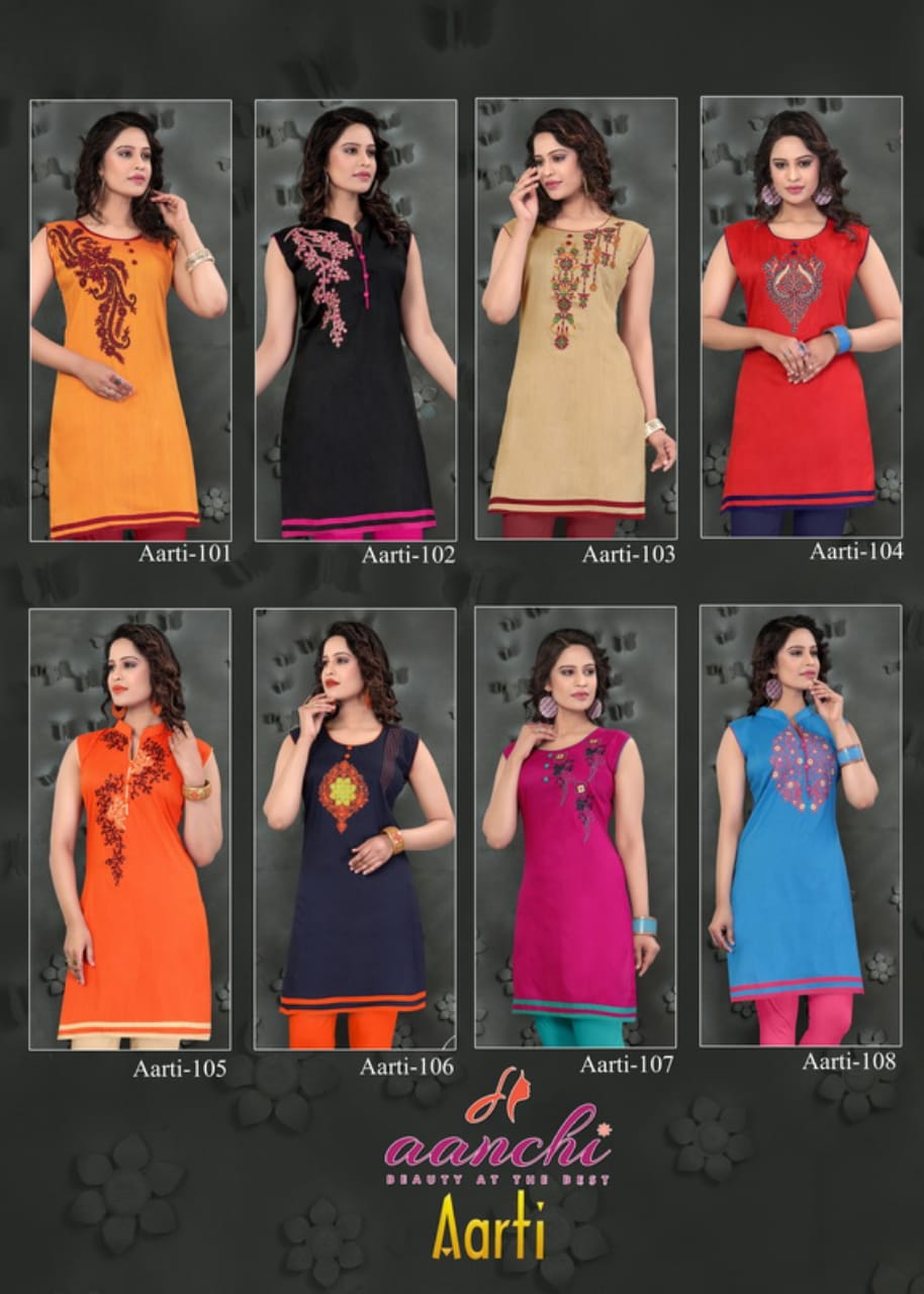 Aarti By Aanchi 101 To 108 Series Stylish Fancy Colorful Collection Casual Wear & Ethnic Wear Silk With Embroidery Printed Kurtis At Wholesale Price