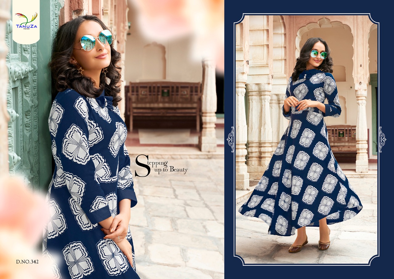 Aarvi By Tanuza Fashion 342 To 352 Series Beautiful Colorful Stylish Fancy Casual Wear & Ethnic Wear & Ready To Wear Heavy Rayon Printed Kurtis At Wholesale Price