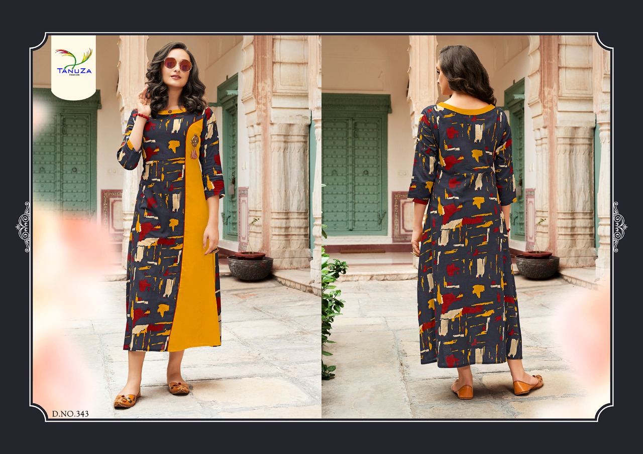 Aarvi By Tanuza Fashion 342 To 352 Series Beautiful Colorful Stylish Fancy Casual Wear & Ethnic Wear & Ready To Wear Heavy Rayon Printed Kurtis At Wholesale Price