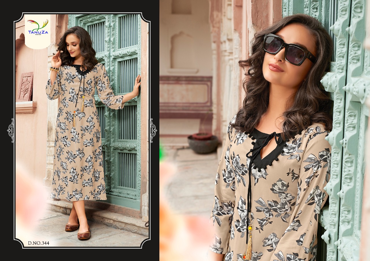 Aarvi By Tanuza Fashion 342 To 352 Series Beautiful Colorful Stylish Fancy Casual Wear & Ethnic Wear & Ready To Wear Heavy Rayon Printed Kurtis At Wholesale Price