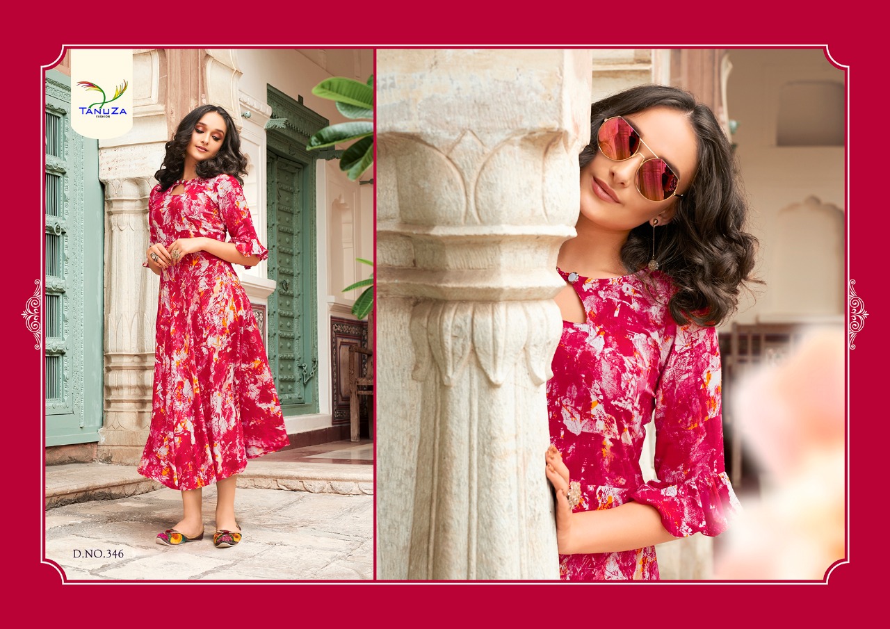 Aarvi By Tanuza Fashion 342 To 352 Series Beautiful Colorful Stylish Fancy Casual Wear & Ethnic Wear & Ready To Wear Heavy Rayon Printed Kurtis At Wholesale Price