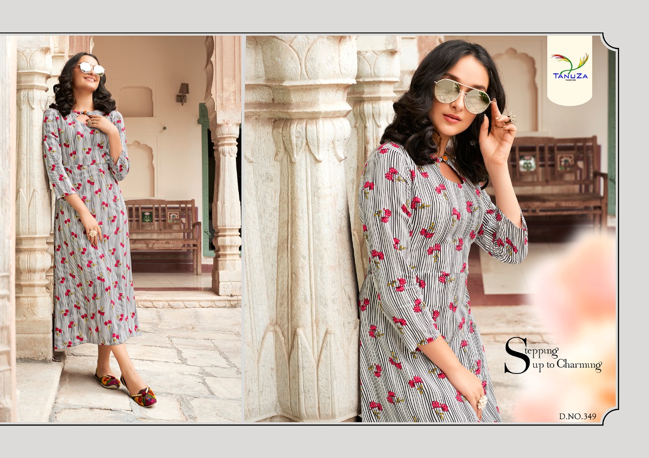 Aarvi By Tanuza Fashion 342 To 352 Series Beautiful Colorful Stylish Fancy Casual Wear & Ethnic Wear & Ready To Wear Heavy Rayon Printed Kurtis At Wholesale Price
