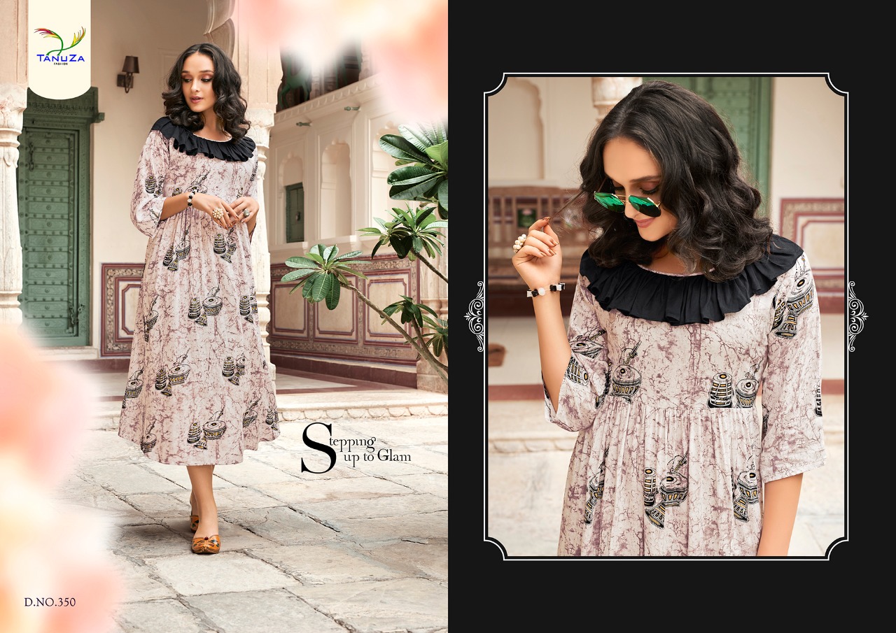 Aarvi By Tanuza Fashion 342 To 352 Series Beautiful Colorful Stylish Fancy Casual Wear & Ethnic Wear & Ready To Wear Heavy Rayon Printed Kurtis At Wholesale Price