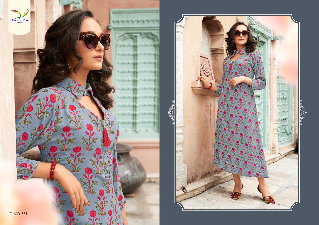 Aarvi By Tanuza Fashion 342 To 352 Series Beautiful Colorful Stylish Fancy Casual Wear & Ethnic Wear & Ready To Wear Heavy Rayon Printed Kurtis At Wholesale Price