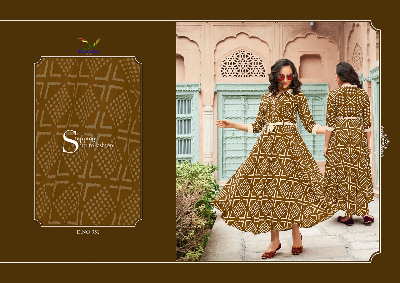 Aarvi By Tanuza Fashion 342 To 352 Series Beautiful Colorful Stylish Fancy Casual Wear & Ethnic Wear & Ready To Wear Heavy Rayon Printed Kurtis At Wholesale Price