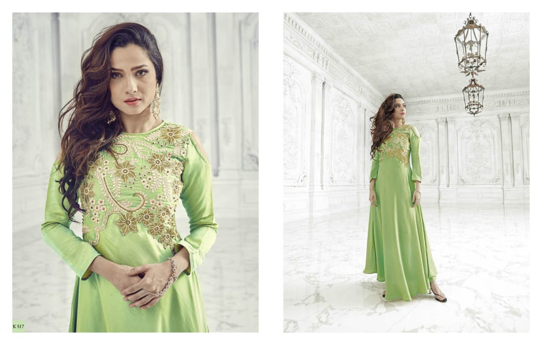 Aashi Vol-4 By Eternal 515 To 522 Series Designer Beautiful Stylish Fancy Colorful Party Wear & Ethnic Wear Premium Silk Slub Satin Embroidered Kurtis At Wholesale Price