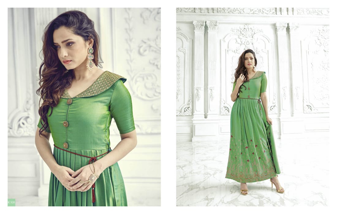 Aashi Vol-4 By Eternal 515 To 522 Series Designer Beautiful Stylish Fancy Colorful Party Wear & Ethnic Wear Premium Silk Slub Satin Embroidered Kurtis At Wholesale Price