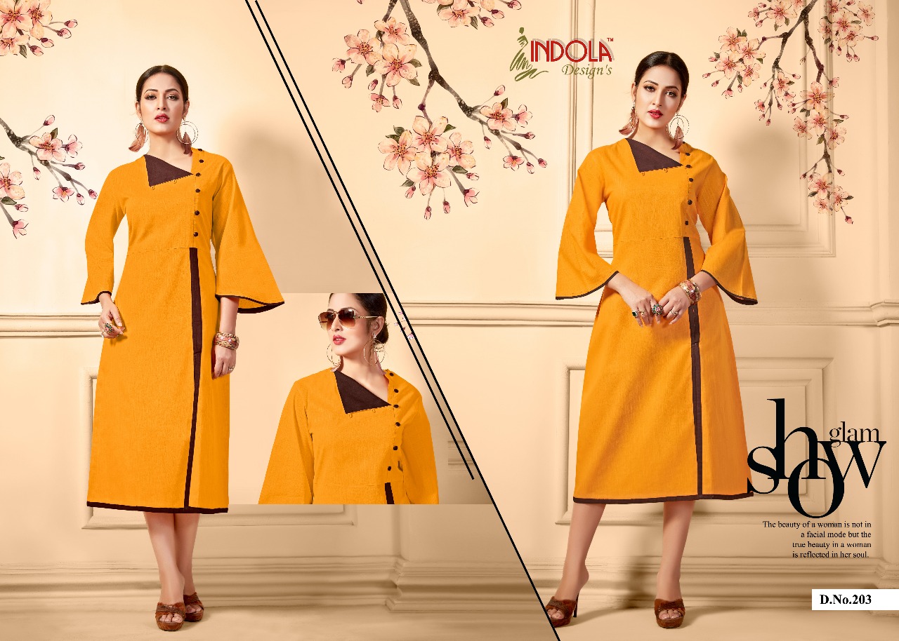 Aashita 201 Series By Indola Designs 201 To 208 Series Stylish Colorful Fancy Colorful Beautiful Casual Wear & Ethnic Wear Heavy Cotton Kurtis At Wholesale Price