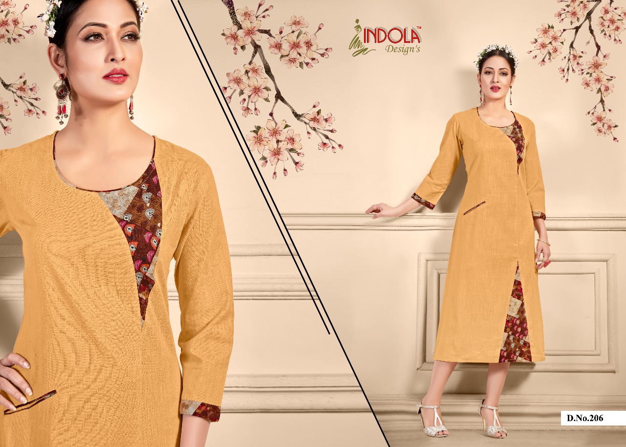 Aashita 201 Series By Indola Designs 201 To 208 Series Stylish Colorful Fancy Colorful Beautiful Casual Wear & Ethnic Wear Heavy Cotton Kurtis At Wholesale Price