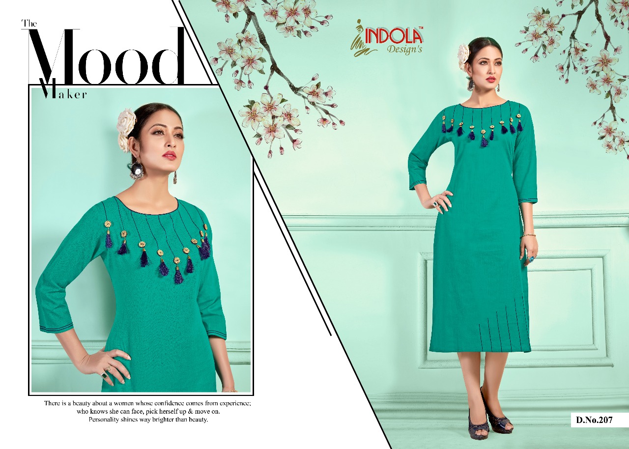 Aashita 201 Series By Indola Designs 201 To 208 Series Stylish Colorful Fancy Colorful Beautiful Casual Wear & Ethnic Wear Heavy Cotton Kurtis At Wholesale Price