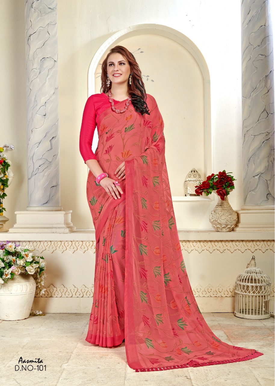 Aasmita By Kianaa Creation 101 To 110 Series Designer Wedding Collection Beautiful Fancy Traditional Wear & Party Wear & Occasional Wear Brasso Printed Sarees At Wholesale Price