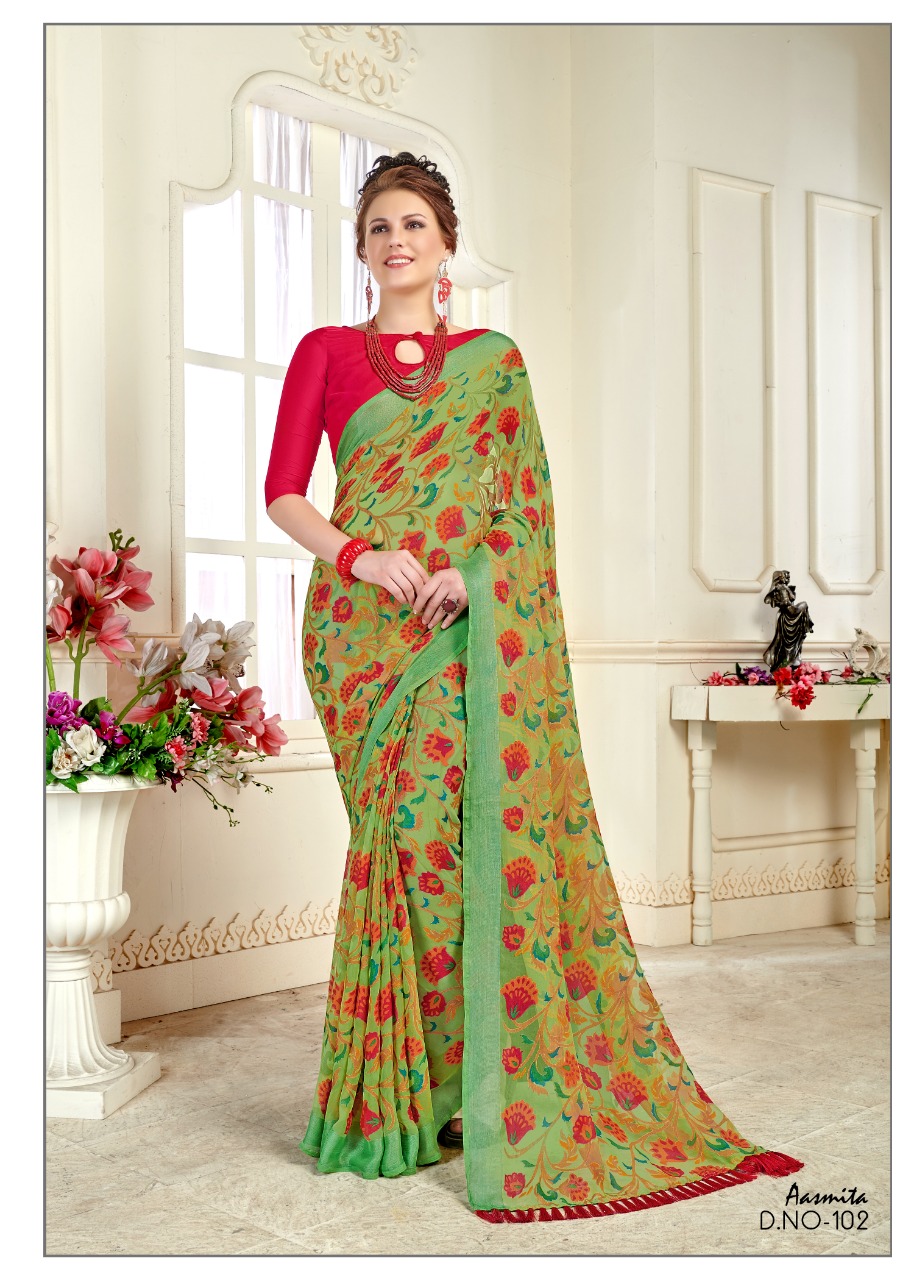 Aasmita By Kianaa Creation 101 To 110 Series Designer Wedding Collection Beautiful Fancy Traditional Wear & Party Wear & Occasional Wear Brasso Printed Sarees At Wholesale Price