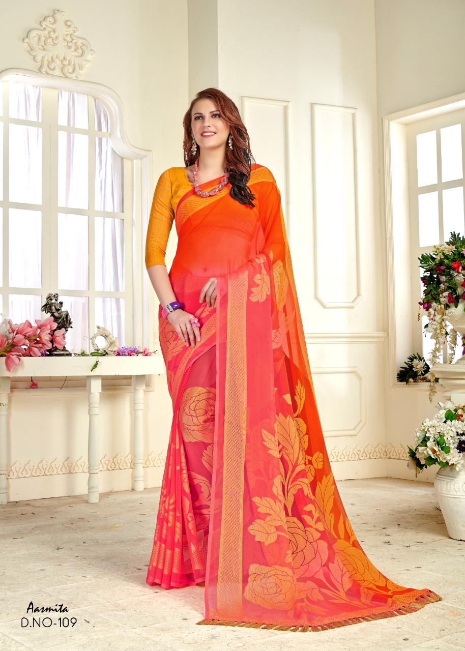 Aasmita By Kianaa Creation 101 To 110 Series Designer Wedding Collection Beautiful Fancy Traditional Wear & Party Wear & Occasional Wear Brasso Printed Sarees At Wholesale Price