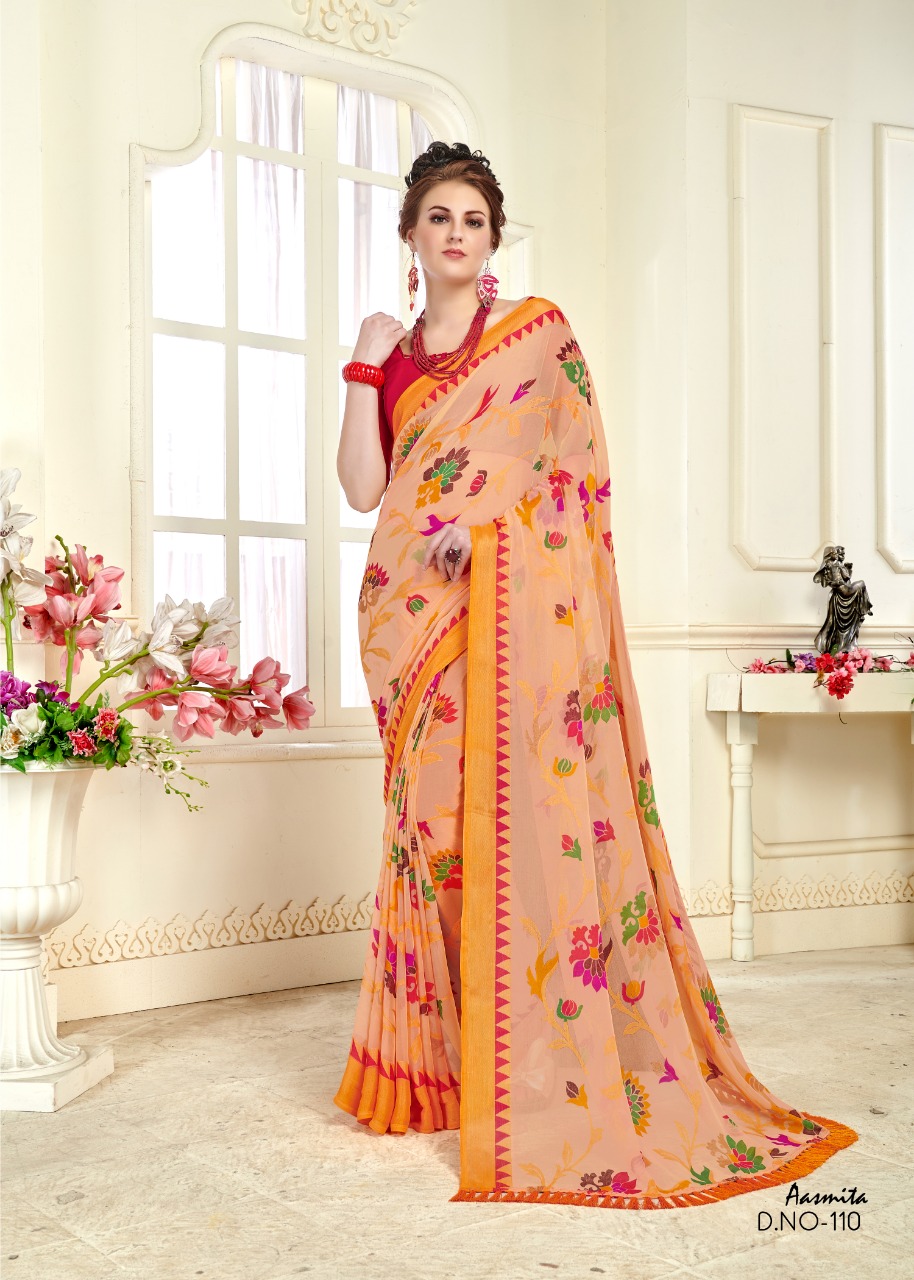 Aasmita By Kianaa Creation 101 To 110 Series Designer Wedding Collection Beautiful Fancy Traditional Wear & Party Wear & Occasional Wear Brasso Printed Sarees At Wholesale Price