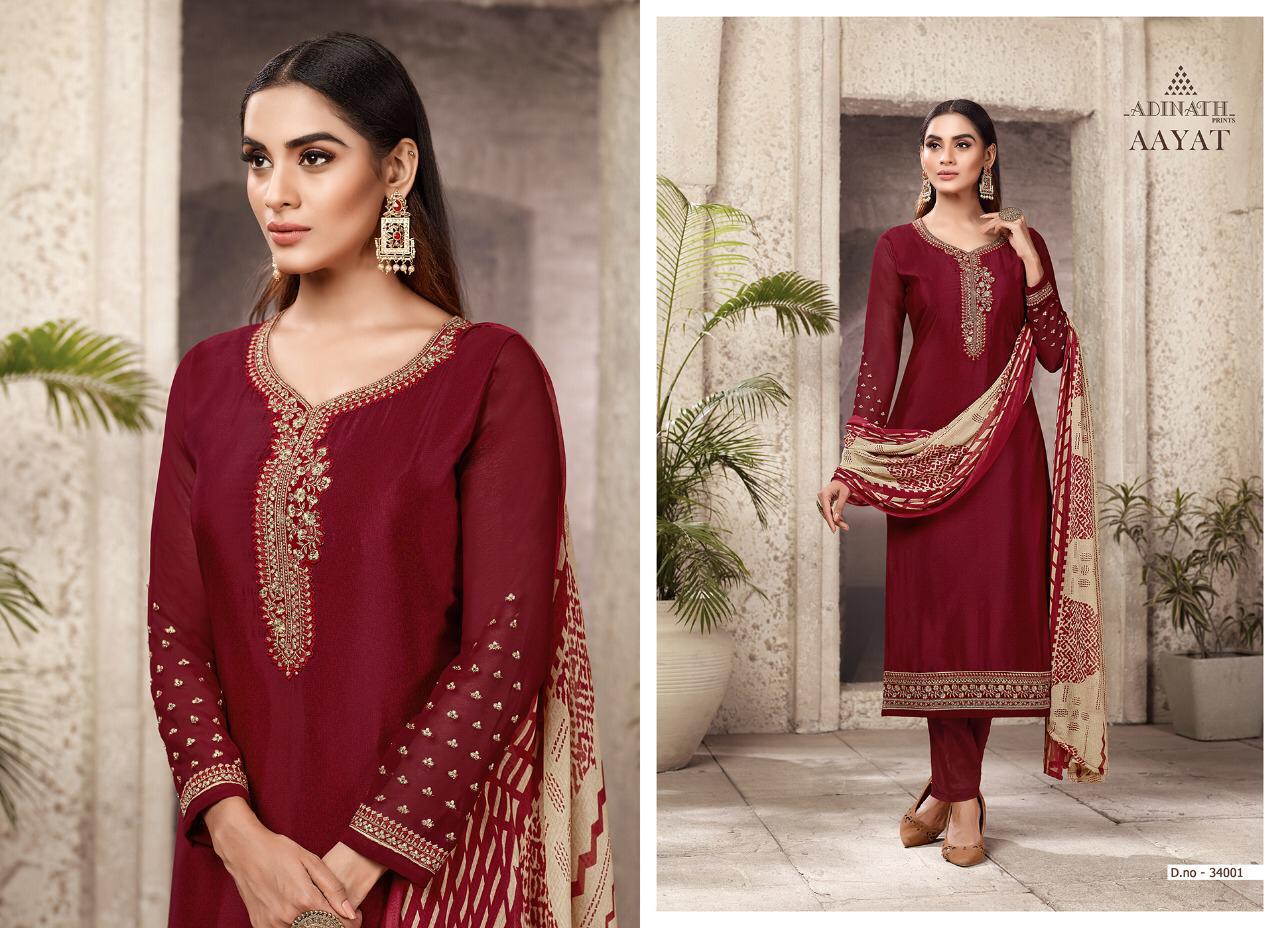 Aayat By Adinath Prints 34001 To 34008 Series Beautiful Suits Colorful Stylish Fancy Colorful Casual Wear & Ethnic Wear Pure Heavy Crape Print With Embroidery Dresses At Wholesale Price