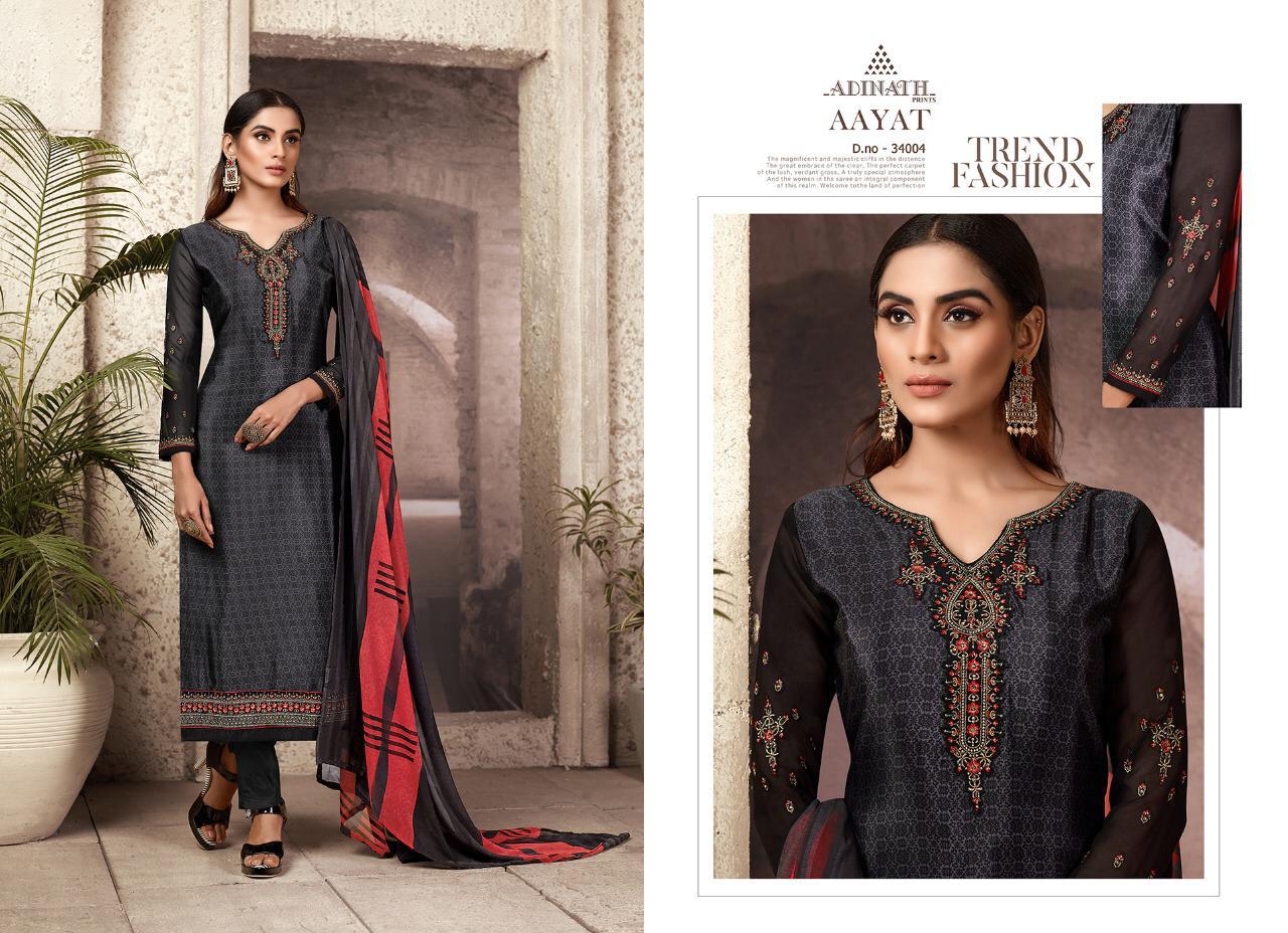 Aayat By Adinath Prints 34001 To 34008 Series Beautiful Suits Colorful Stylish Fancy Colorful Casual Wear & Ethnic Wear Pure Heavy Crape Print With Embroidery Dresses At Wholesale Price