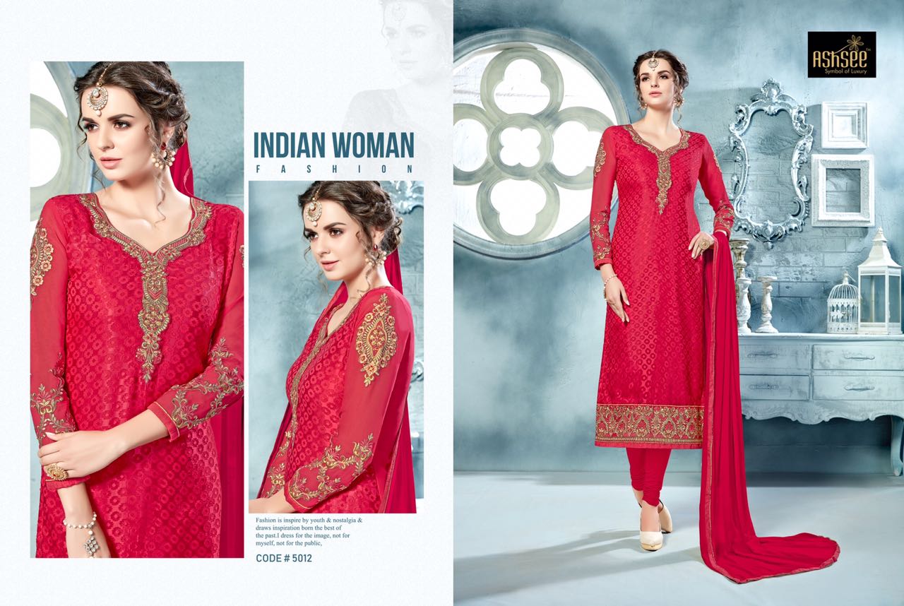 Aayesha Vol-7 By Ashsee 5012 To 5019 Series Designer Suits Beautiful Stylish Fancy Colorful Party Wear & Occasional Wear Collection Brasso With Faux Georgette Dresses At Wholesale Price