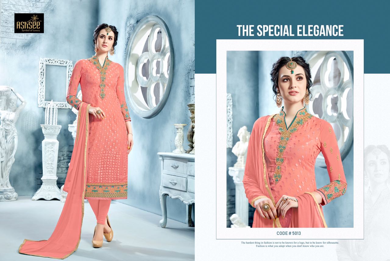 Aayesha Vol-7 By Ashsee 5012 To 5019 Series Designer Suits Beautiful Stylish Fancy Colorful Party Wear & Occasional Wear Collection Brasso With Faux Georgette Dresses At Wholesale Price
