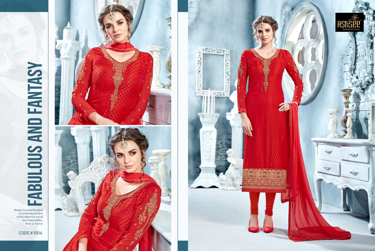 Aayesha Vol-7 By Ashsee 5012 To 5019 Series Designer Suits Beautiful Stylish Fancy Colorful Party Wear & Occasional Wear Collection Brasso With Faux Georgette Dresses At Wholesale Price