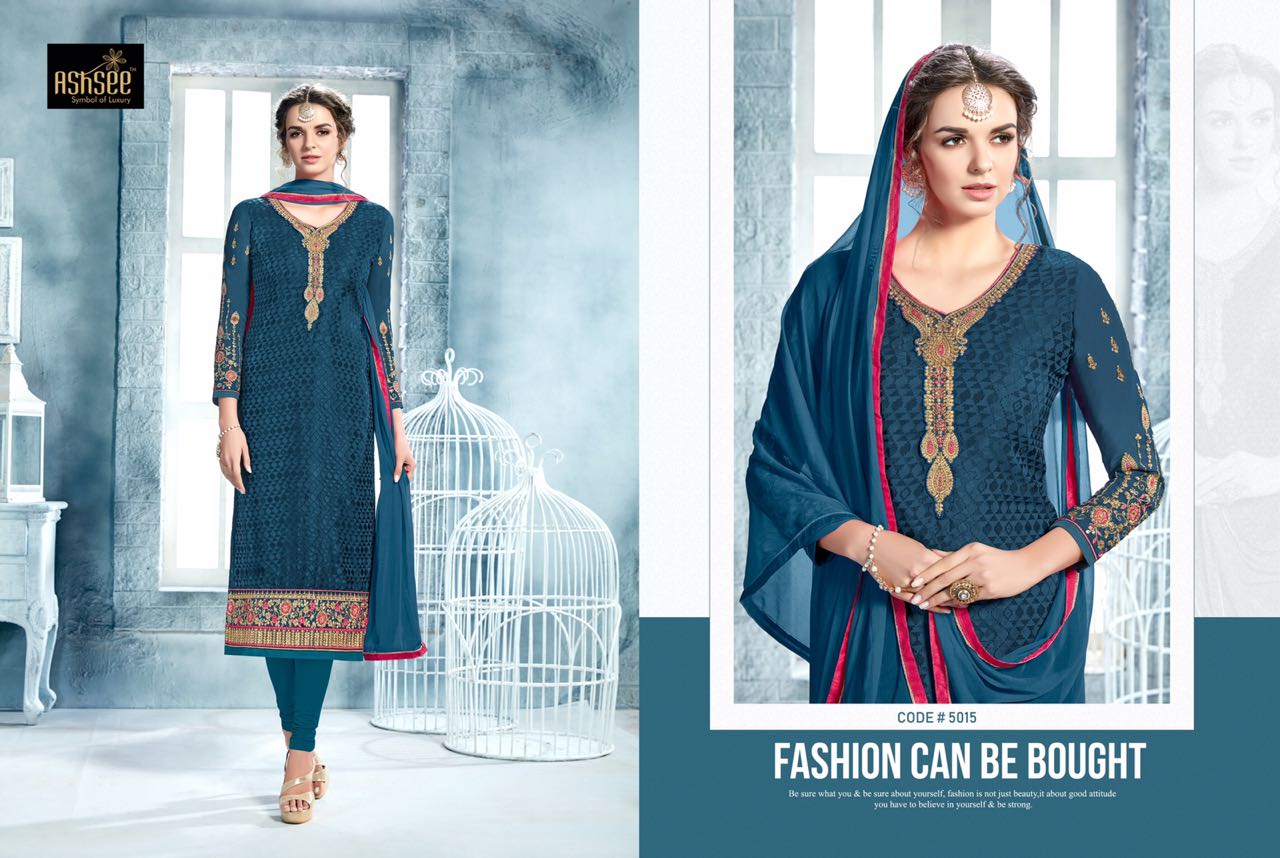 Aayesha Vol-7 By Ashsee 5012 To 5019 Series Designer Suits Beautiful Stylish Fancy Colorful Party Wear & Occasional Wear Collection Brasso With Faux Georgette Dresses At Wholesale Price