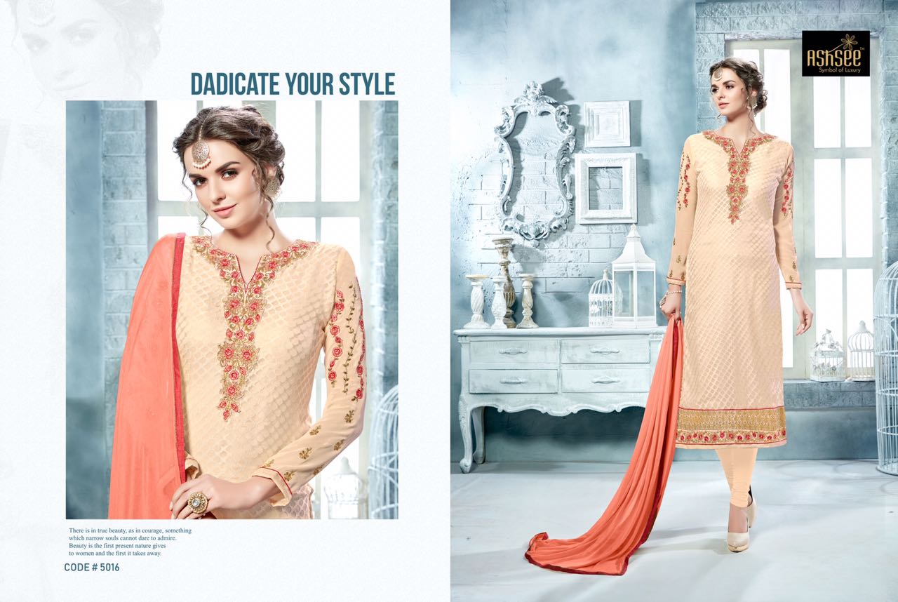 Aayesha Vol-7 By Ashsee 5012 To 5019 Series Designer Suits Beautiful Stylish Fancy Colorful Party Wear & Occasional Wear Collection Brasso With Faux Georgette Dresses At Wholesale Price