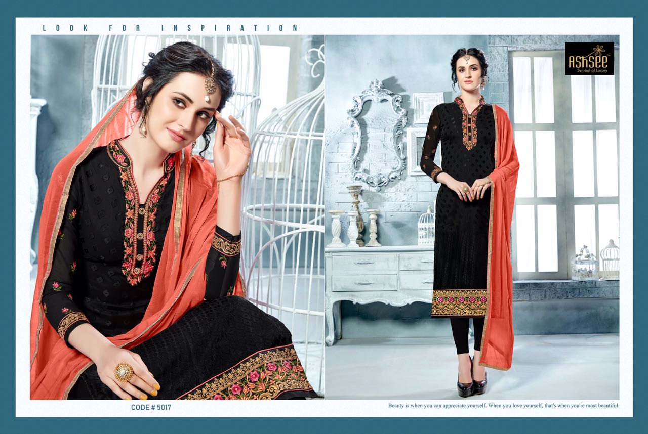 Aayesha Vol-7 By Ashsee 5012 To 5019 Series Designer Suits Beautiful Stylish Fancy Colorful Party Wear & Occasional Wear Collection Brasso With Faux Georgette Dresses At Wholesale Price