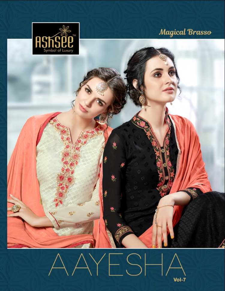 Aayesha Vol-7 By Ashsee 5012 To 5019 Series Designer Suits Beautiful Stylish Fancy Colorful Party Wear & Occasional Wear Collection Brasso With Faux Georgette Dresses At Wholesale Price